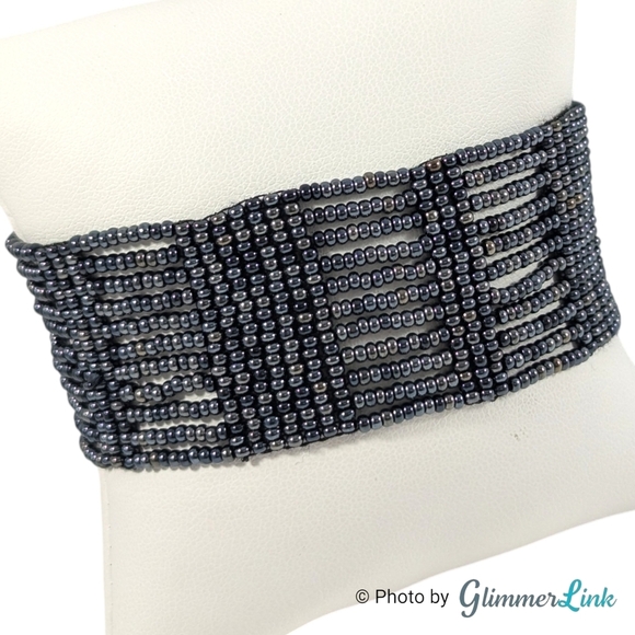 Bohemian Woven Black Beaded Bracelet - Picture 1 of 4